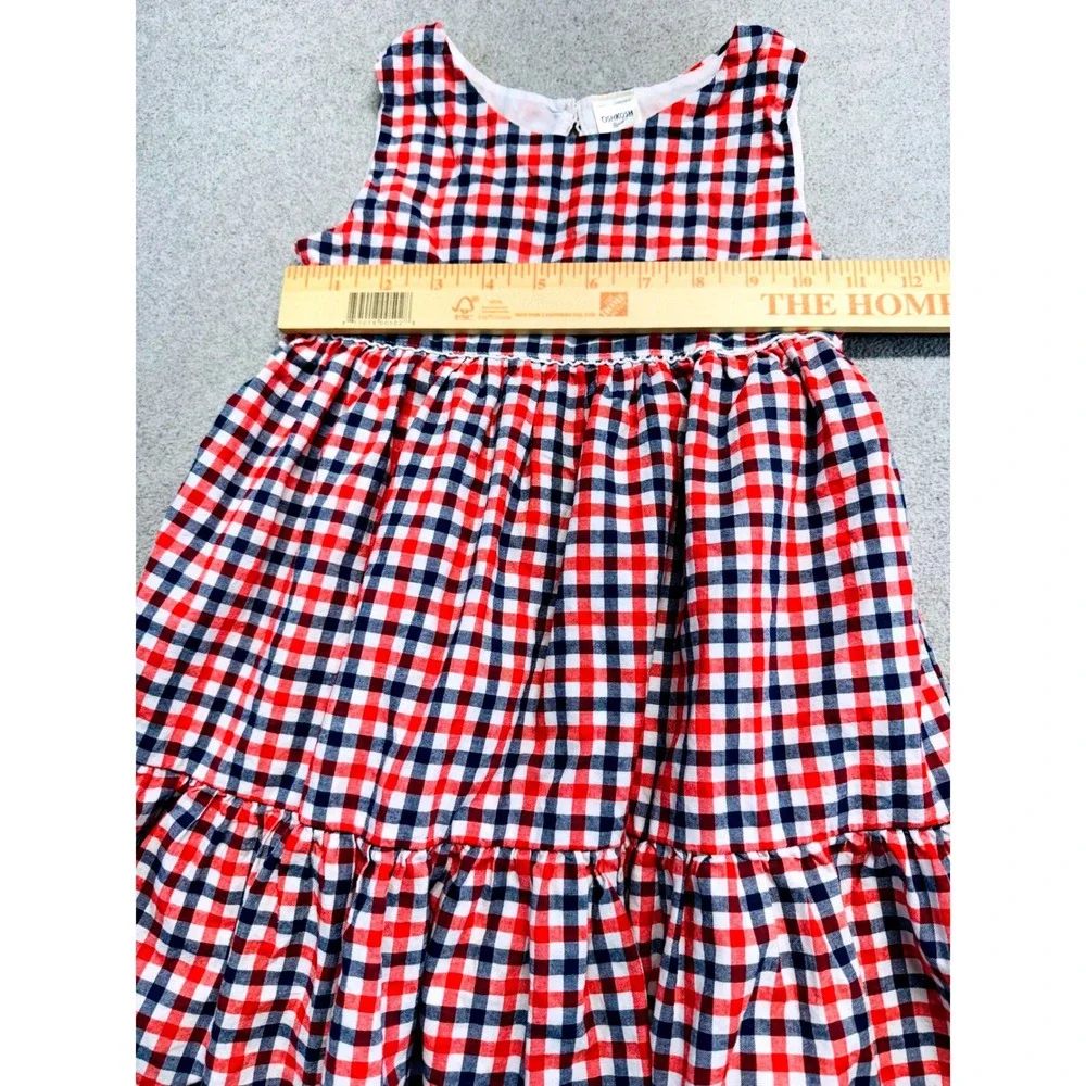 OshKosh Bgosh Tiered Dress Kids 4T Red White Blue Gingham Plaid Americana